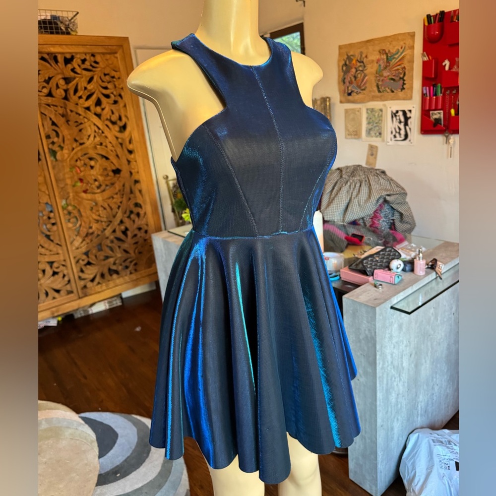 Silence + Noise blue and purple iridescent A-line mini dress NWOT